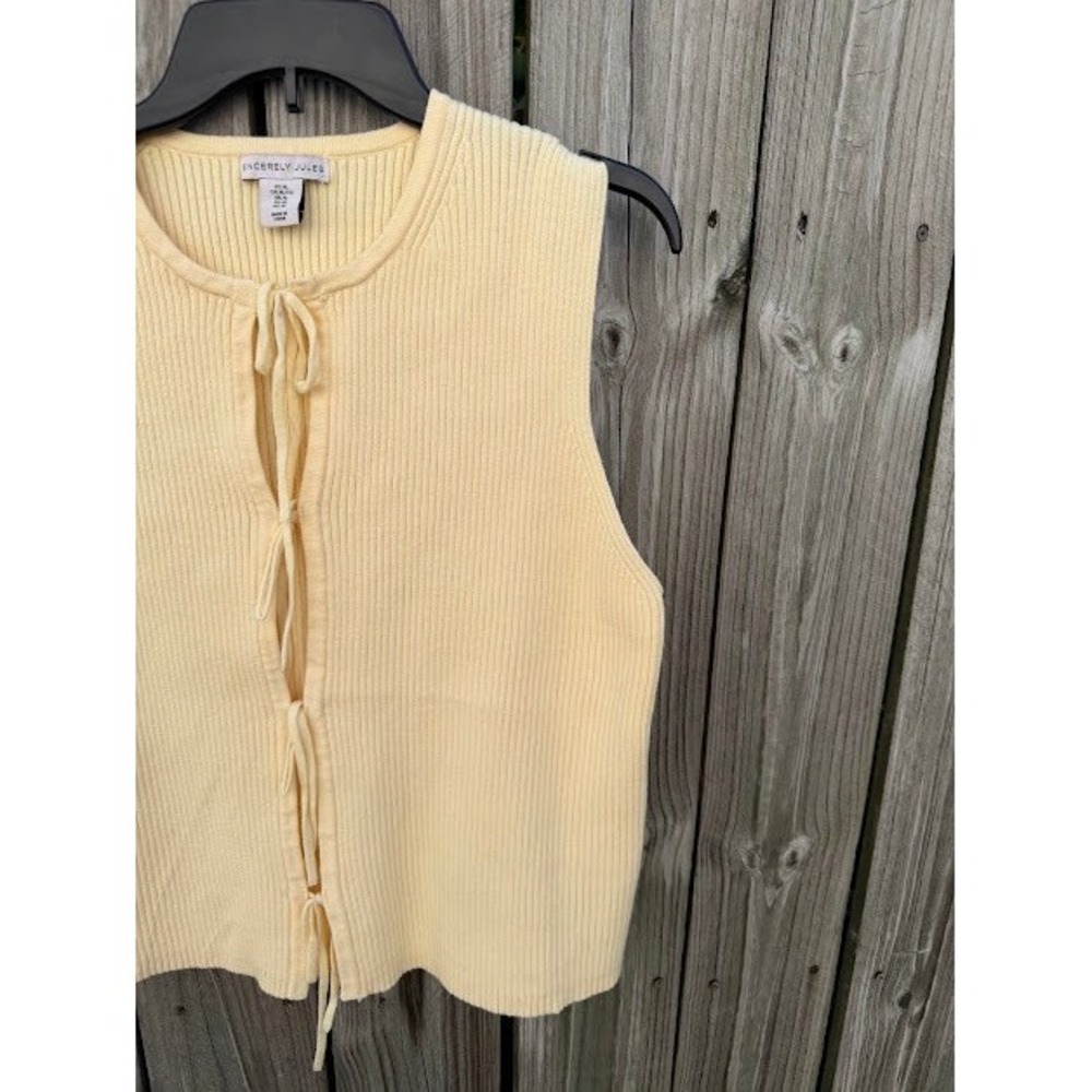 Coquette Balletcore Sincerely Jules Sweater Vest XL Yellow Tie Front Ribbed Knit - Picture 6 of 7